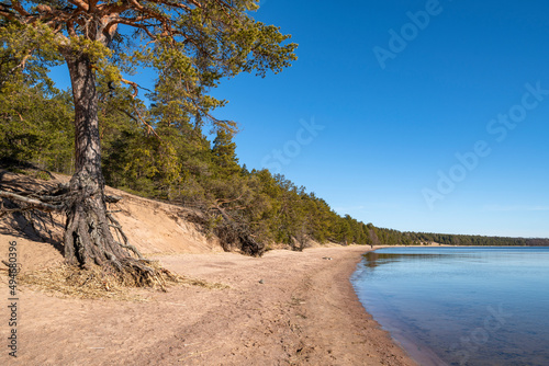 Lappohjanranta recreation area in spring, coast and sea, Hanko, Finland