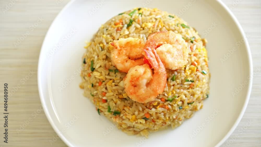 homemade fried shrimps fried rice on plate in Thai style - Asian food style homemade fried shrimps fried rice on plate in Thai style - Asian food style