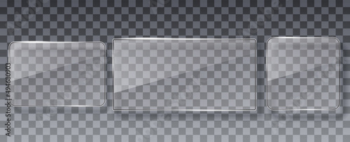 Set of glass rectangle. Glass plate mock up. Vector illustration