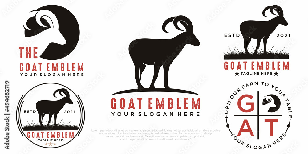 Obraz premium goat farm field vector icon set logo design simple flat style template