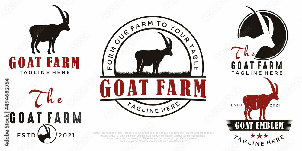 goat farm field vector icon set logo design simple flat style template