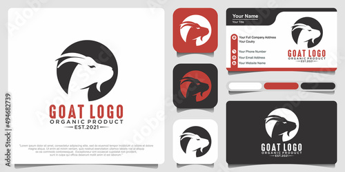 Goat logo design template with business card