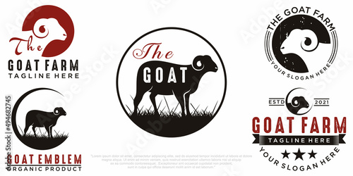 goat vintage icon set logo design vector