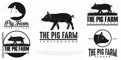set of pig logo icon design vector