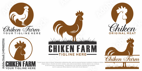 Chicken icon set logo. fresh farm food logotype and bird broilers vector