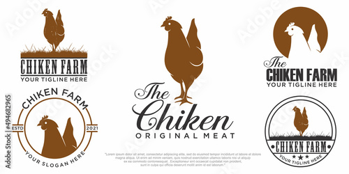 chicken icon set, vector chicken silhouette, isolated chicken silhouette logo design template