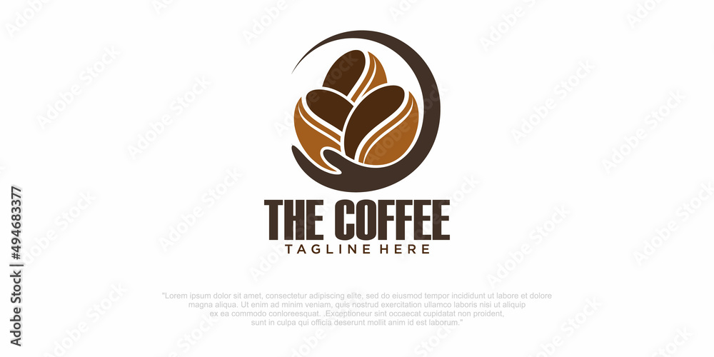 logo bean of coffee in hand logo bean of coffee in hand