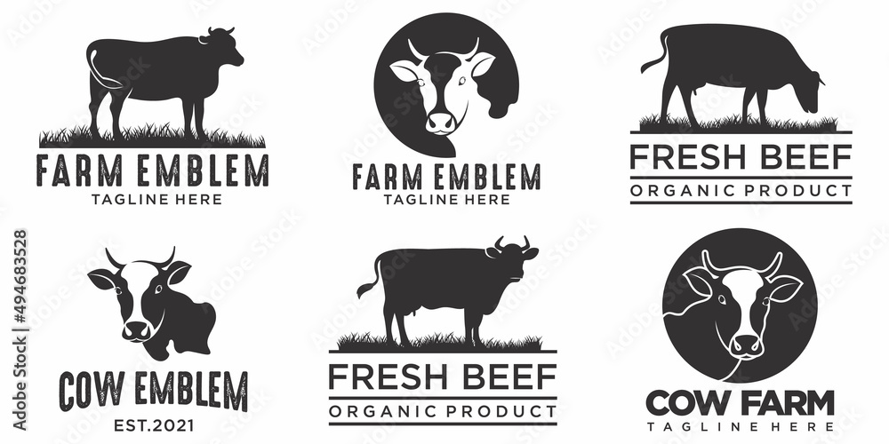 cow Farms icon set logo illustration vector template Stock Vector ...