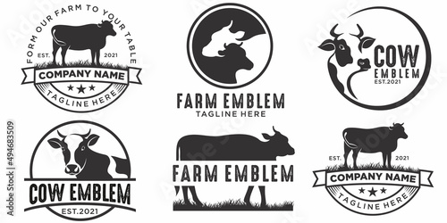 cow farm icon set logo design. cow vector illustration