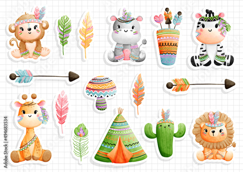 Tribal animals sticker, vector illustration