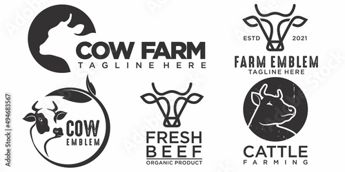 icon set Cow head silhouette emblem logo label. Vector illustration.