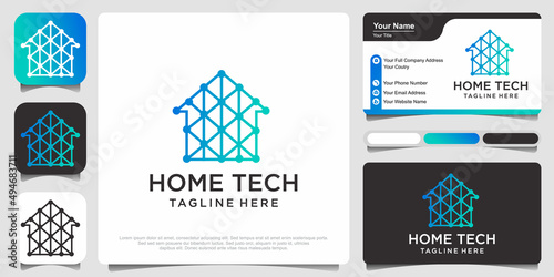 Smart Home Logo, smart home security tech logo vector with business card