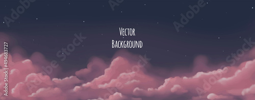 Horizontal sky background with pink clouds. Vector illustration.