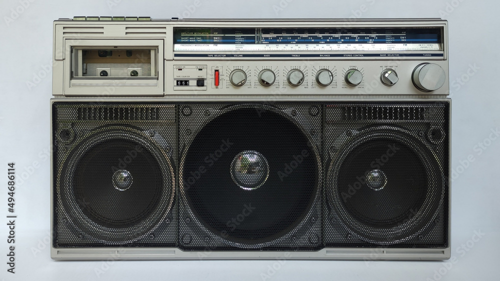Fototapeta premium Retro Boombox on white background 80s music listening concept