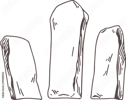 Big Stone Blocks Monochrome Hand Drawn Illustration