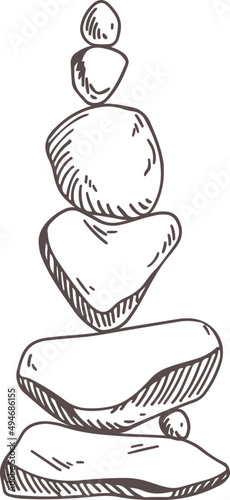 Pebble Stones Stack Monochrome Hand Drawn Illustration