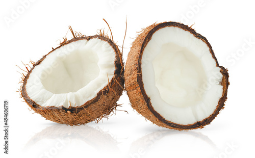 Coconut halves isolated on white background with clipping path.
