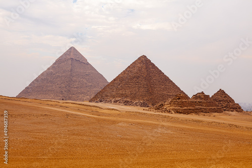 View of Giza Valley in Sahara Desert in Cairo, Egypt.