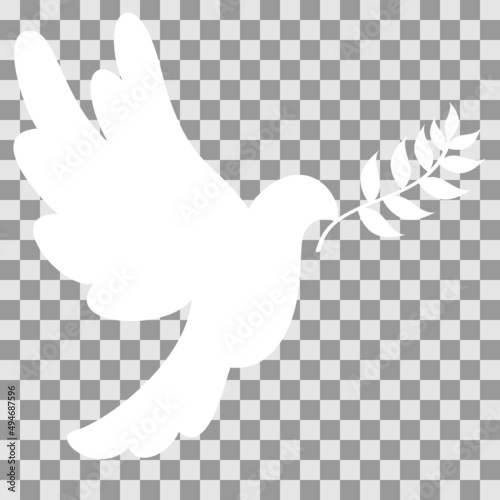Dove of peace - white vector flat illustration for symbolism and flag creation. No war around the world - sketch cartoon emblem on transparent background.