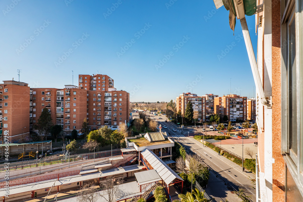 Fototapeta premium Facades of buildings seen from the window of a house