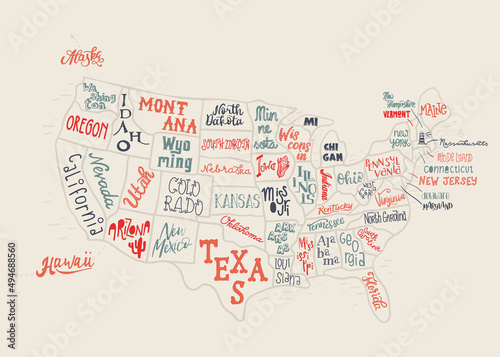 Fun hand written USA design, cute doodle letters template, great for cards, textiles, banners, wallpapers, 4th of July - vector design