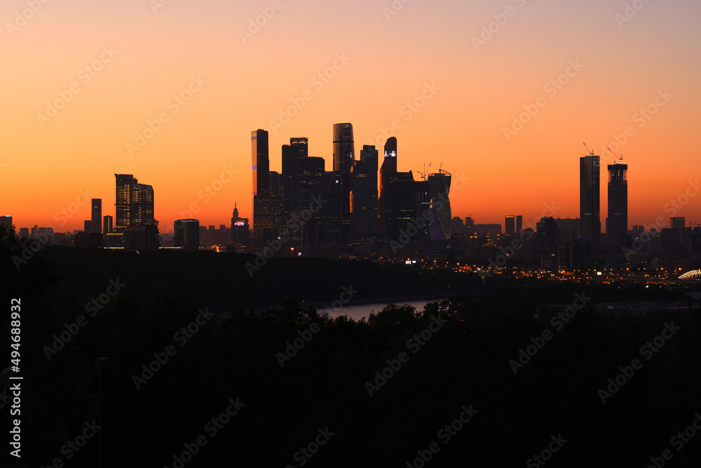 Downtown Moscow at night. View from Sparrow Hills.