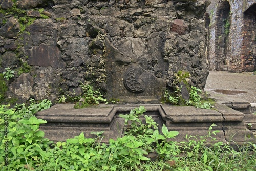 engraving at medieval vasai fort , maharashtra, india  photo