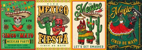 Mexican celebration vintage posters set photo