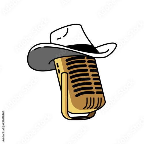 Illustration of microphone wearing cowboy hat. It can be used as mascot.