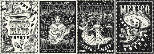 Vintage posters set with Mexican performers