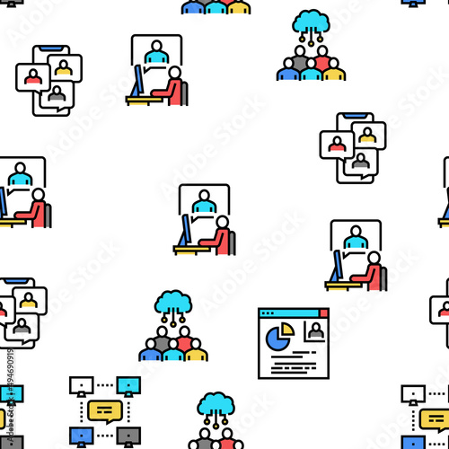 Galaxy System Space Collection Vector Seamless Pattern Thin Line Illustration