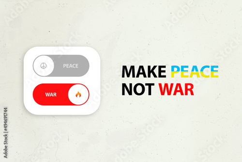 Concept of red button putler choose war instead of peace slogan of anti military operation stop aggressor dont let third world war begin photo