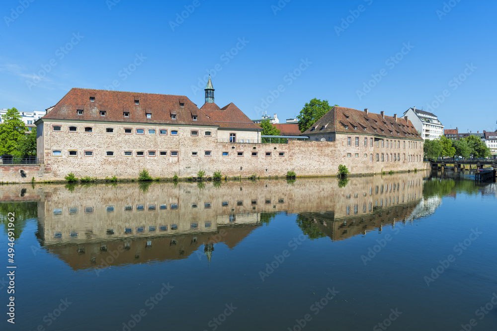 Fototapeta premium National School of Administration or ENA along the ILL Canal, Strasbourg, Alsace, Bas-Rhin Department, France