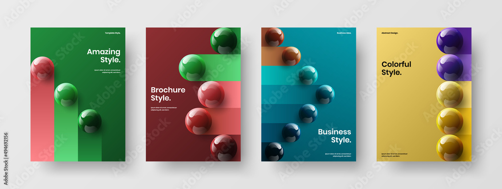 Original 3D balls company identity layout set. Colorful poster A4 design vector illustration bundle.