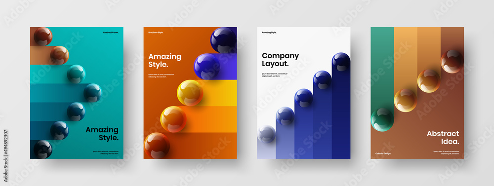 Unique 3D balls postcard layout composition. Geometric corporate identity vector design illustration collection.