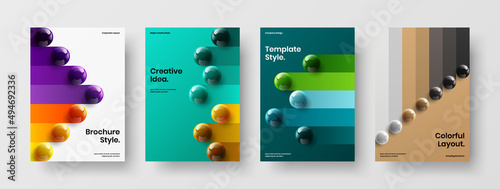 Creative 3D balls corporate brochure concept bundle. Isolated company cover A4 design vector illustration set.