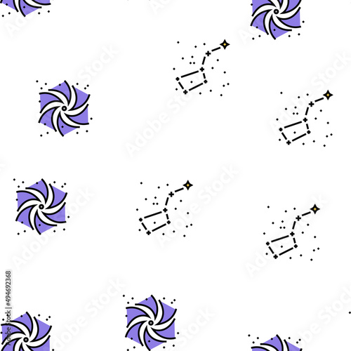Galaxy System Space Collection Vector Seamless Pattern Thin Line Illustration