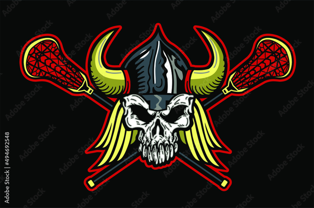 viking skull mascot with crossed lacrosse sticks for school, college or league viking skull mascot with crossed lacrosse sticks for school, college or league