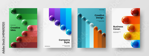 Clean 3D balls catalog cover illustration set. Modern poster A4 design vector layout bundle. © kitka