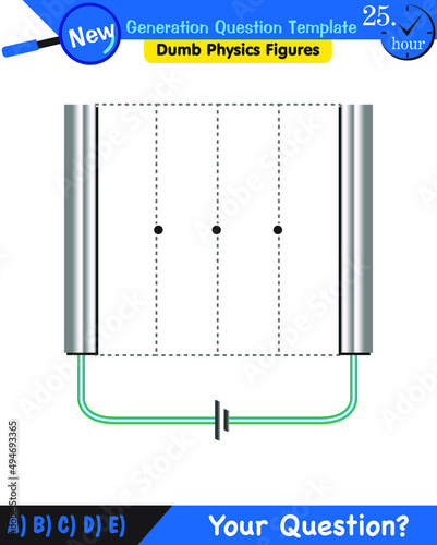 Physics, parallel plate capacitor in circuit, Capacitors, circuit elements, next generation question template, dumb physics figures, exam question, eps 