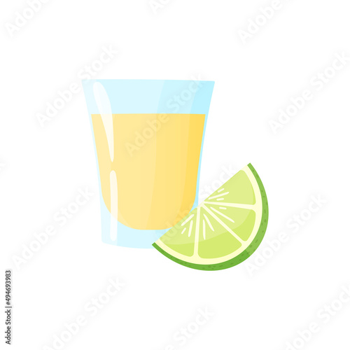 Cartoon tequila shot with lime. Vector illustration