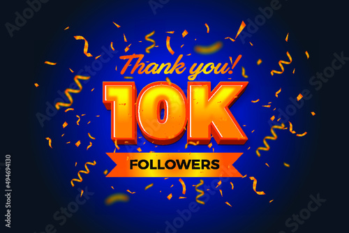 Thank you 10K follower, social media template design, 3d typography with confetti isolation background, Vector