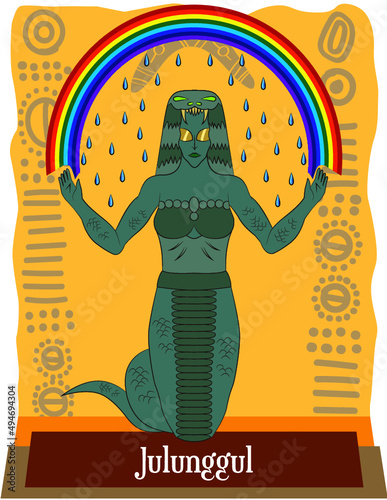 Illustration vector isolated of australian aboriginal mythical god, Julunggul, rainbow snake, fertility, climate and reborn goddess