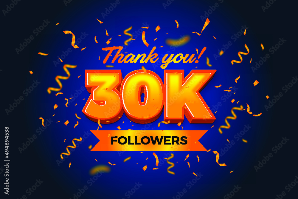 Thank you 30K follower, social media template design, 3d typography