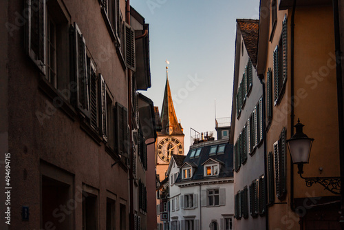 St. Peter is one of the four main churches of the old town of Zurich, Switzerland. Zurich old City. Kirche St. Peter. Switzerland,  the Swiss Confederation