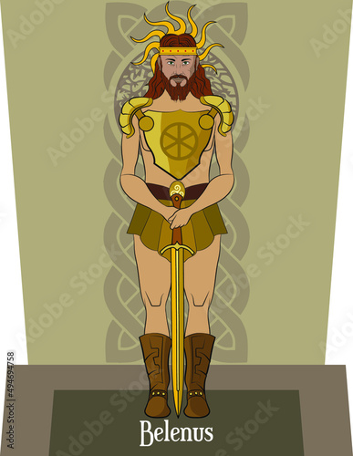 Illustration vector isolated of Celtic mythical god, Belenus, God of fire, God of light, Sun god.
