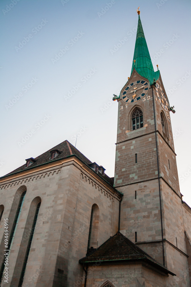Obraz premium The Fraumunster is a church in Zurich, Switzerland