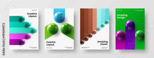 Fresh 3D balls annual report concept composition. Clean presentation design vector illustration set.