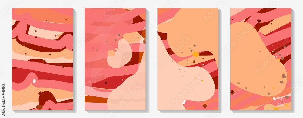 Cover set with abstract dynamic lines in coral colors
