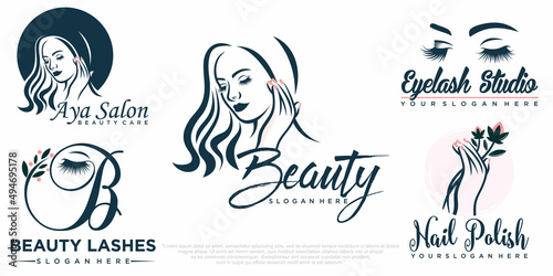 beauty eyelashes extension ,beauty women and nail icon set logo design